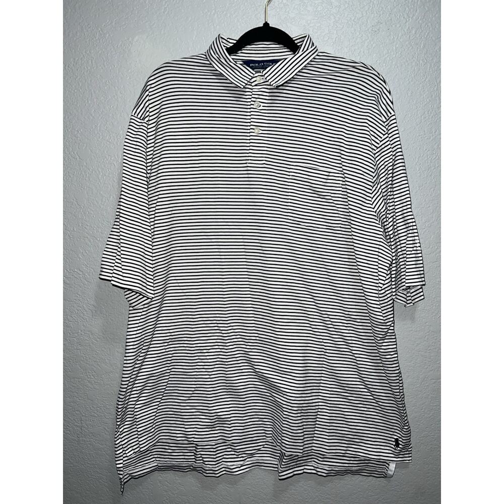Ralph Lauren Men's XL Polo Golf Striped Black/ White Short Sleeve Pima Cotton